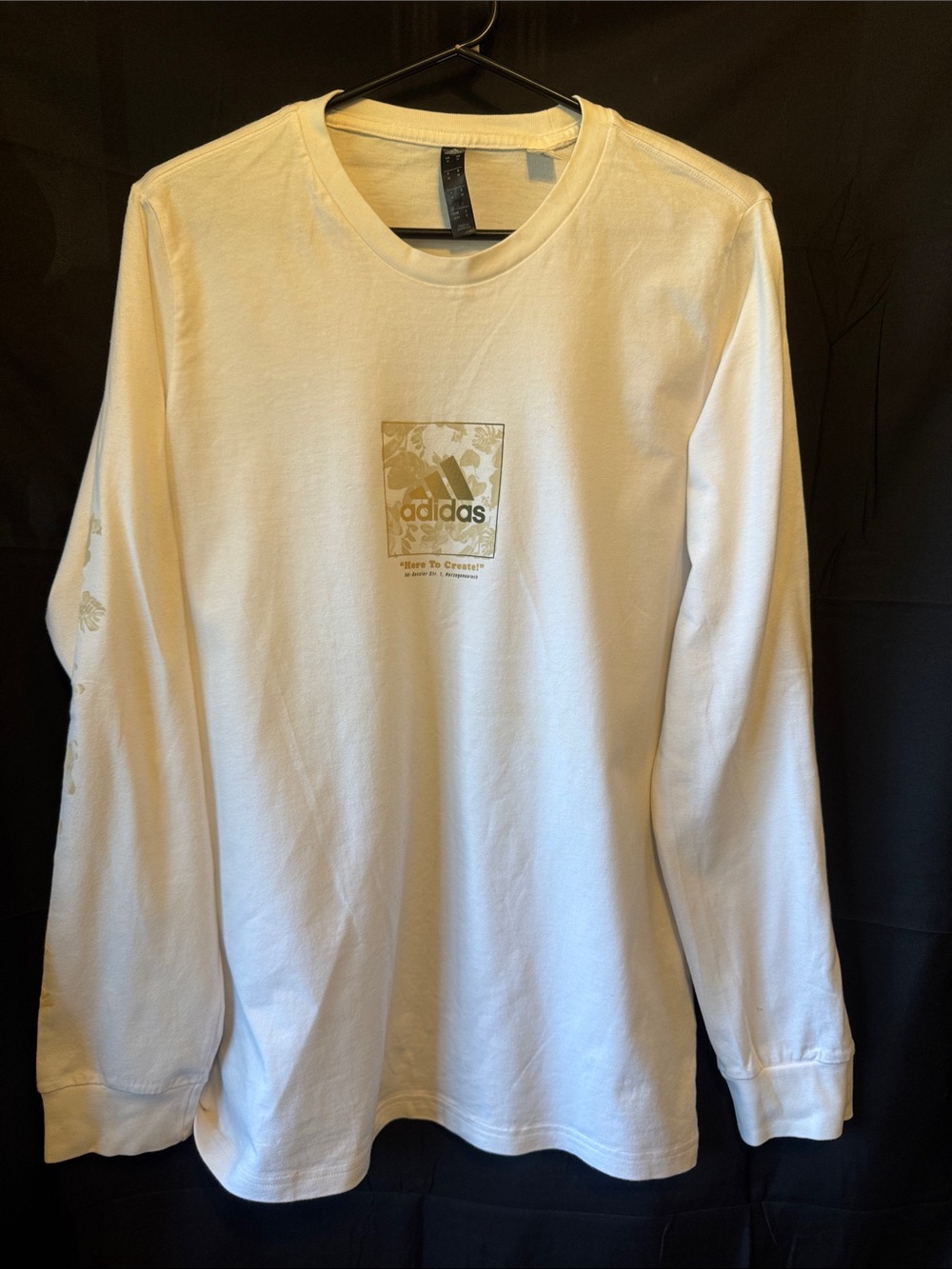 adidas Cream/white Long-Sleeve Logo Tee